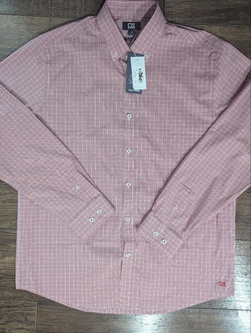 Cutter & Buck Mens Red & White Gingham Plaid Button Down Shirt Sz L NWT Preppy